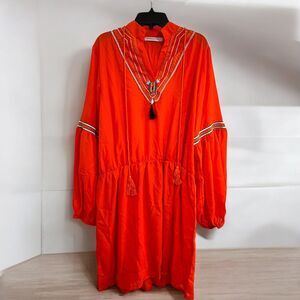 Misslook Dress Size XL Boho Festival Embroidered Orange Seashell Tassle